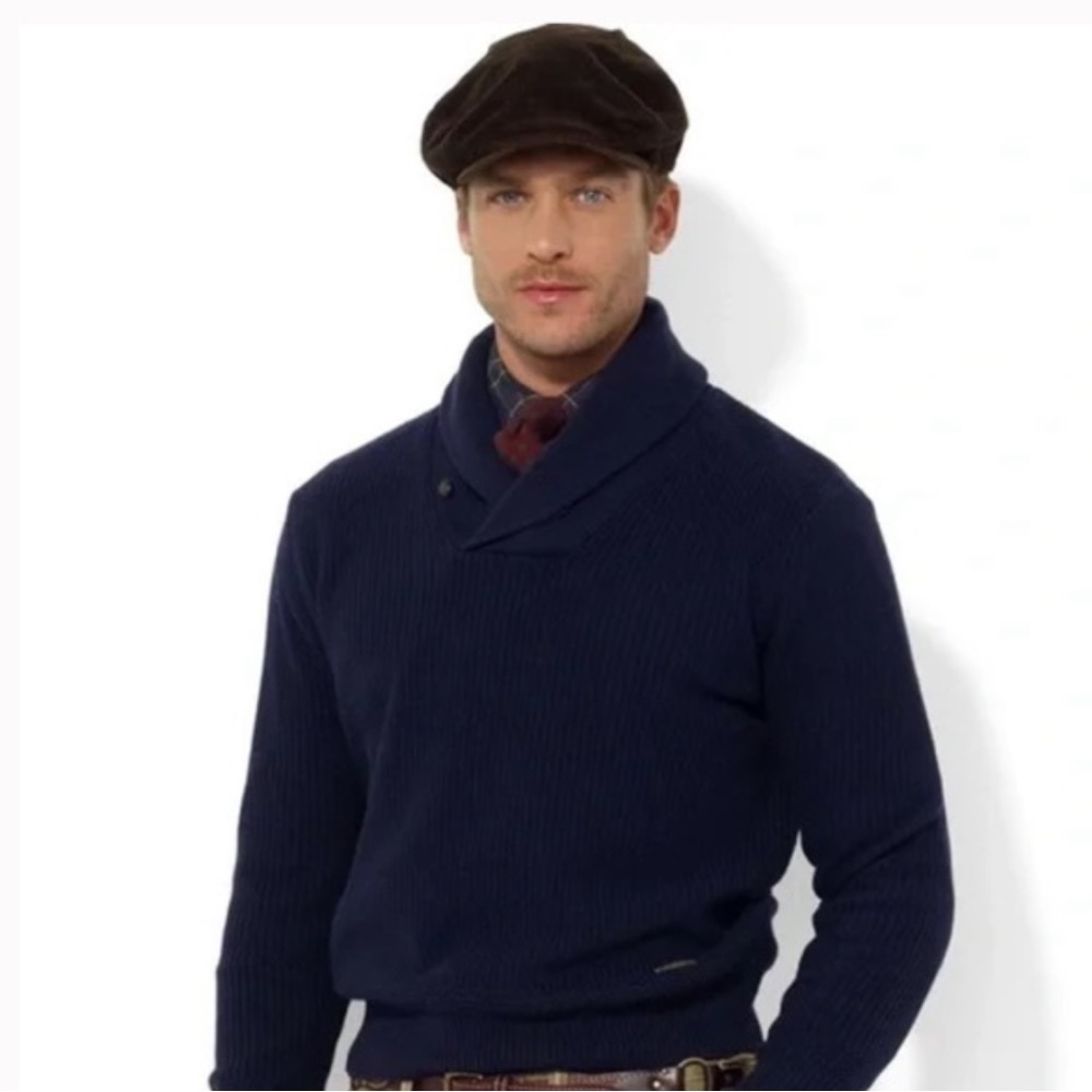 POLO RALPH LAUREN Navy Blue Shawl Collar Sweater Cotton SWEATER - Picture 2 of 9